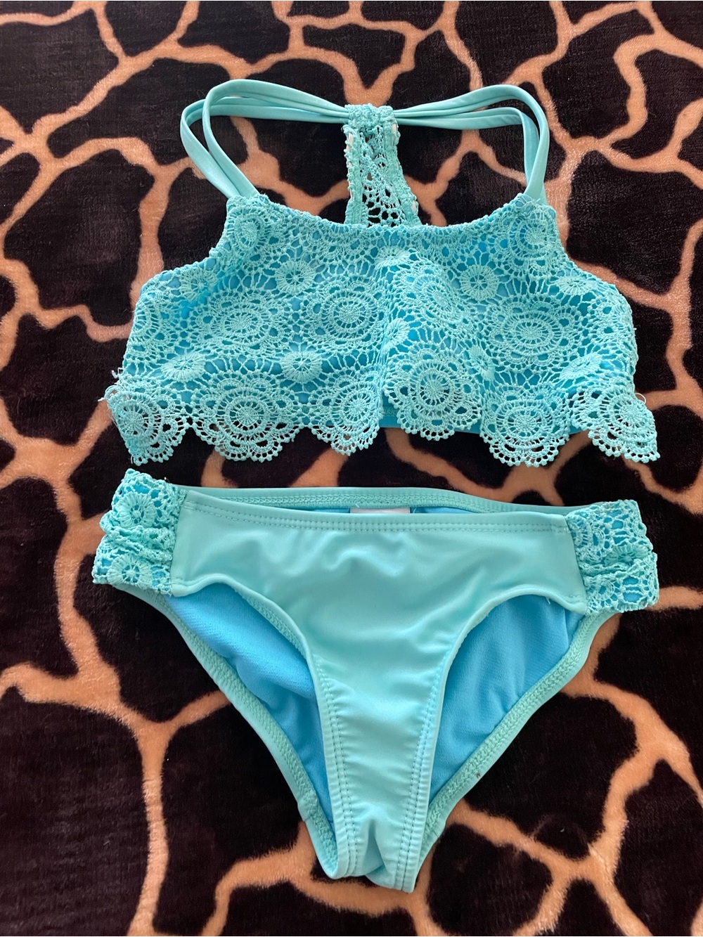 wonder nation Aqua Crochet Lace Two-Piece swimwear